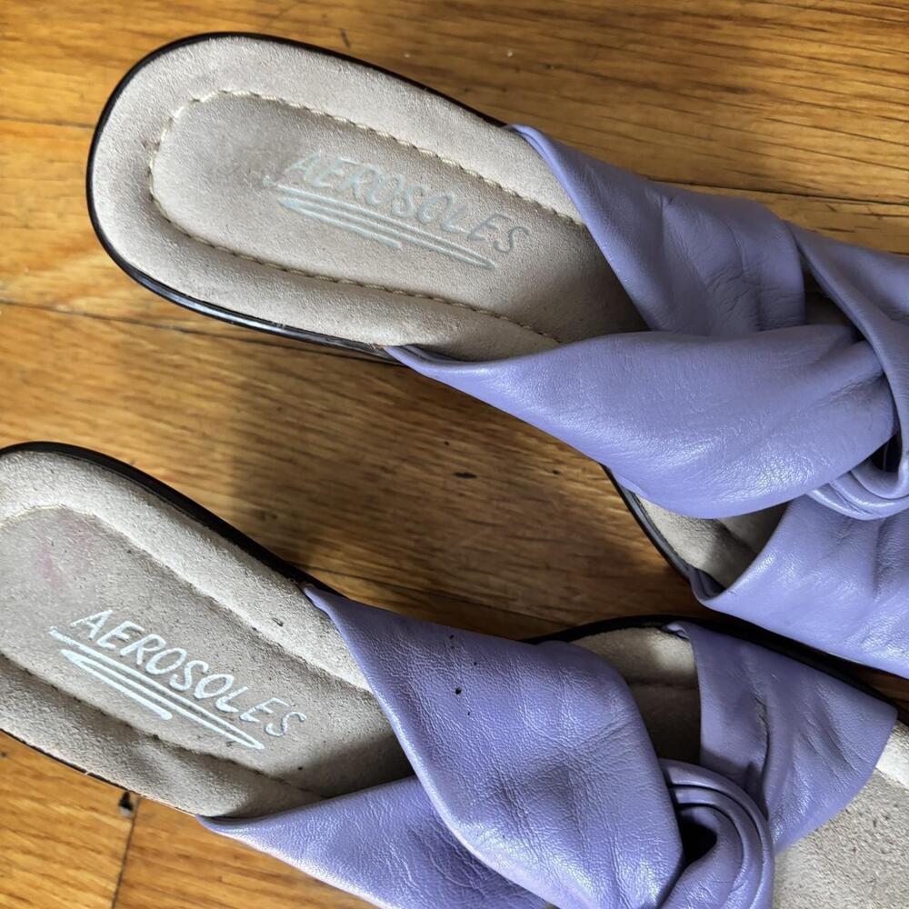 Purple Leather Wedge Sandals Lightly - Picture 2 of 4